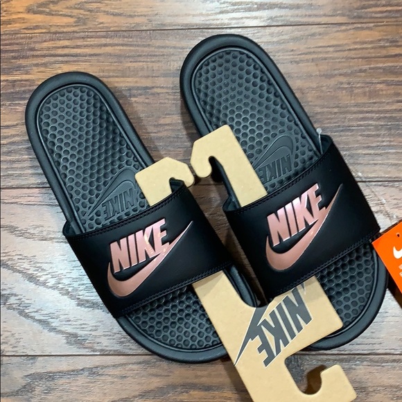 nike benassi black rose gold